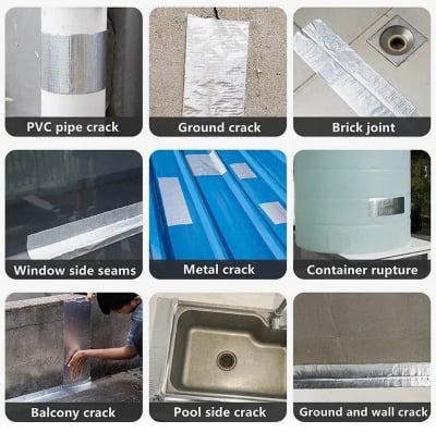 Picture of Waterproof Aluminum Foil Butyl Tape 5cm x 5m x 0.5mm – Heavy Duty Leak Repair Sealant Tape for Roof, Wall, Pool, Pipe & Crack Sealing - Silver