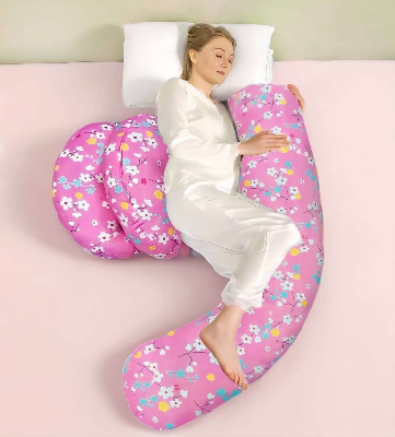 Picture of 3 Part Pregnant Women Sleeping Belly Support Pillow On The Side U Shape Body Pillow, Best Pregnancy Pillow, Belly Support Pillow (Pink 3Part Pillow)