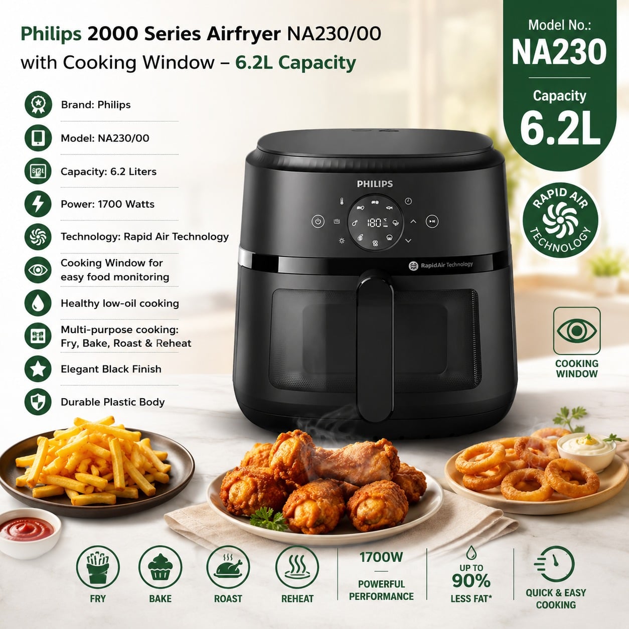 Picture of Philips NA230/00 Airfryer 2000 Series 6.2L with Cooking Window | 1700W Rapid Air Technology