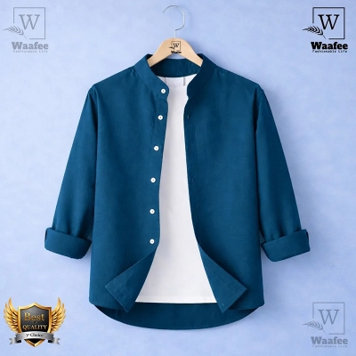 Picture of Premium Band Collar Shirt_Petrol Blue