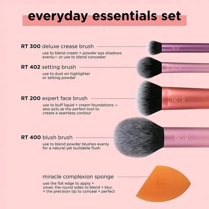 Picture of Real Techniques Everyday Essential Makeup Brush Set - Makeup Brush Set - Makeup Brush & Makeup Sponge Set - Multicolor