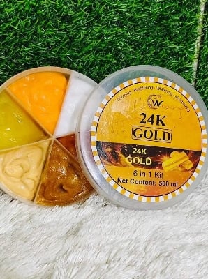 Picture of 24K Gold Facial Kit Combo Set 6 in 1 Facial Treatment for Face Neck And Eyes Anti-Aging Wrinkle Cream Moisturizer Hydrating Beauty Care - Gold