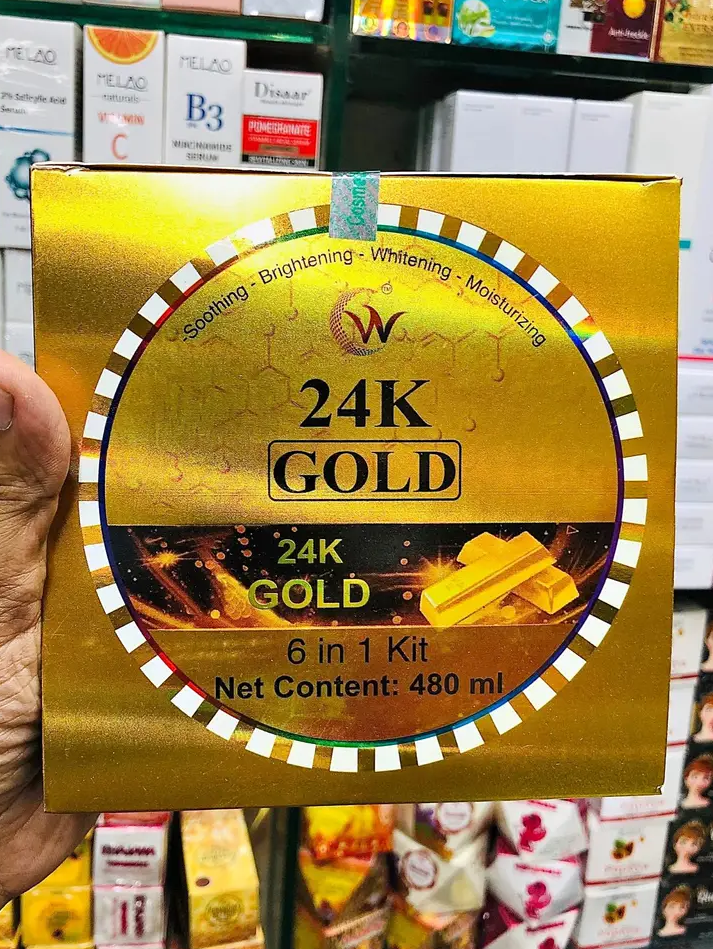 Picture of 24K Gold Facial Kit Combo Set 6 in 1 Facial Treatment for Face Neck And Eyes Anti-Aging Wrinkle Cream Moisturizer Hydrating Beauty Care - Gold