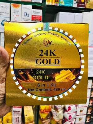 Picture of 24K Gold Facial Kit Combo Set 6 in 1 Facial Treatment for Face Neck And Eyes Anti-Aging Wrinkle Cream Moisturizer Hydrating Beauty Care - Gold
