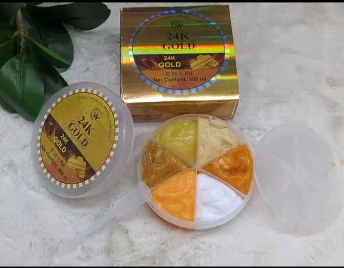 Picture of 24K Gold Facial Kit Combo Set 6 in 1 Facial Treatment for Face Neck And Eyes Anti-Aging Wrinkle Cream Moisturizer Hydrating Beauty Care - Gold