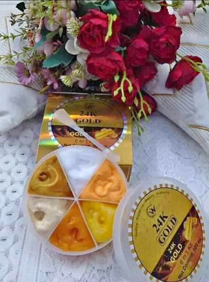 Picture of 24K Gold Facial Kit Combo Set 6 in 1 Facial Treatment for Face Neck And Eyes Anti-Aging Wrinkle Cream Moisturizer Hydrating Beauty Care - Gold