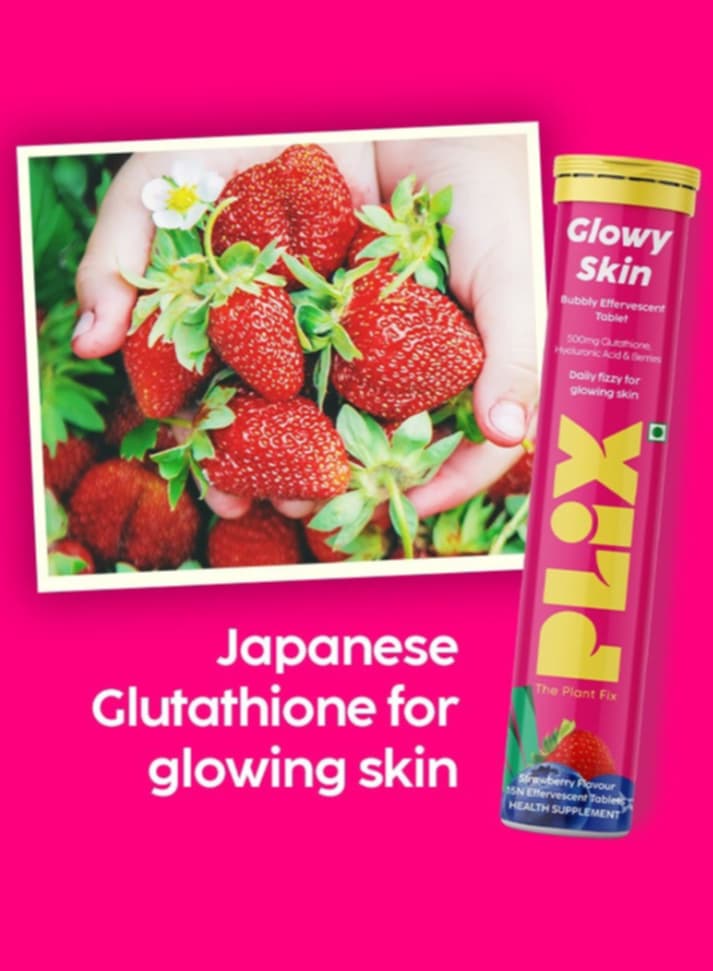Picture of PLIX THE PLANT FIX Glutathione Tablets
With Vitamin C For Clear And Youthful
Skin (Pack Of 1, Strawberry) | 15 Collagen
Supplements 1500mg L-Glutathione, Vitamin E And Hyaluronic Acid - Others