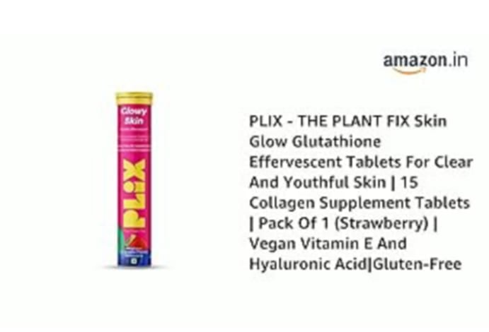 Picture of PLIX THE PLANT FIX Glutathione Tablets
With Vitamin C For Clear And Youthful
Skin (Pack Of 1, Strawberry) | 15 Collagen
Supplements 1500mg L-Glutathione, Vitamin E And Hyaluronic Acid - Others