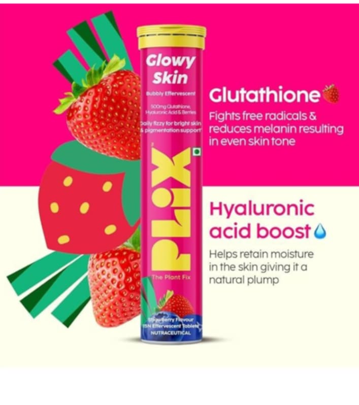 Picture of PLIX THE PLANT FIX Glutathione Tablets
With Vitamin C For Clear And Youthful
Skin (Pack Of 1, Strawberry) | 15 Collagen
Supplements 1500mg L-Glutathione, Vitamin E And Hyaluronic Acid - Others