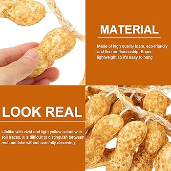 Picture of Artificial Peanut Strings, Fake Peanut Hanging Strings Simulation Fake Vegetables for Home Kitchen Farm Party Wall Decoration Photo Props (Light Yellow) - Gold