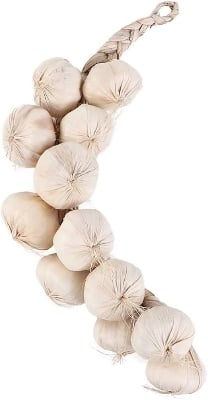 Picture of Artificial Garlic String, 1 Pack Simulation Artificial Lifelike Fake Vegetable Artificial Garlic Hanging String Photography Props for Home Office Kitchen Harvest Decoration (White Garlic, 1pc) - White