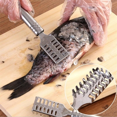 Picture of Fish Scale Remover Scraper - Stainless Steel Kitchen Gadget for Easy Fish Descaling - Silver
