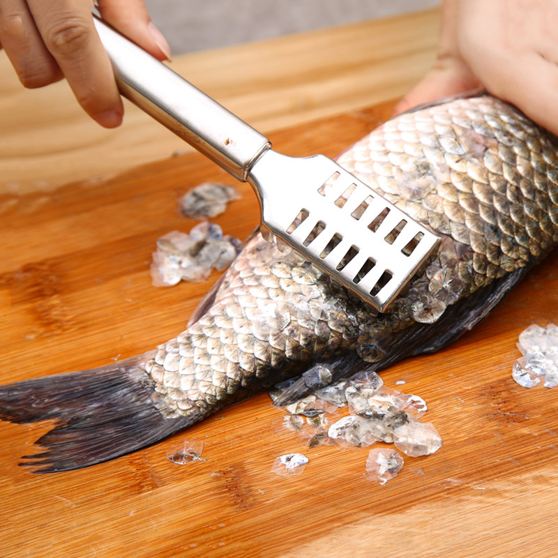 Picture of Fish Scale Remover Scraper - Stainless Steel Kitchen Gadget for Easy Fish Descaling - Silver