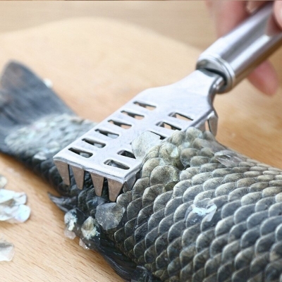 Picture of Fish Scale Remover Scraper - Stainless Steel Kitchen Gadget for Easy Fish Descaling - Silver