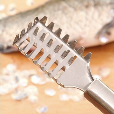 Picture of Fish Scale Remover Scraper - Stainless Steel Kitchen Gadget for Easy Fish Descaling - Silver