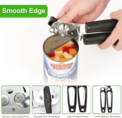 Picture of Versatile Kitchen Accessories: 3-in-1 Manual Can Opener, Cordless Tin Opener, and Bottle Opener Set - Black