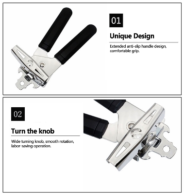Picture of Versatile Kitchen Accessories: 3-in-1 Manual Can Opener, Cordless Tin Opener, and Bottle Opener Set - Black