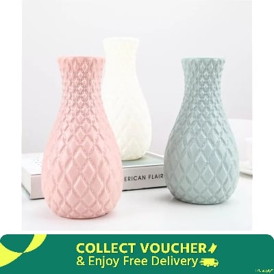 Picture of Nordic style diamond pattern vase fake plastic flower vase pot home decoratio(1psc) - Multicolor