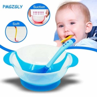 Picture of Baby Bowl Set Training Bowl Spoon Tableware Set Dinner Bowl Learning Dishes with Suction Cup Children Training Dinnerware - Multicolor