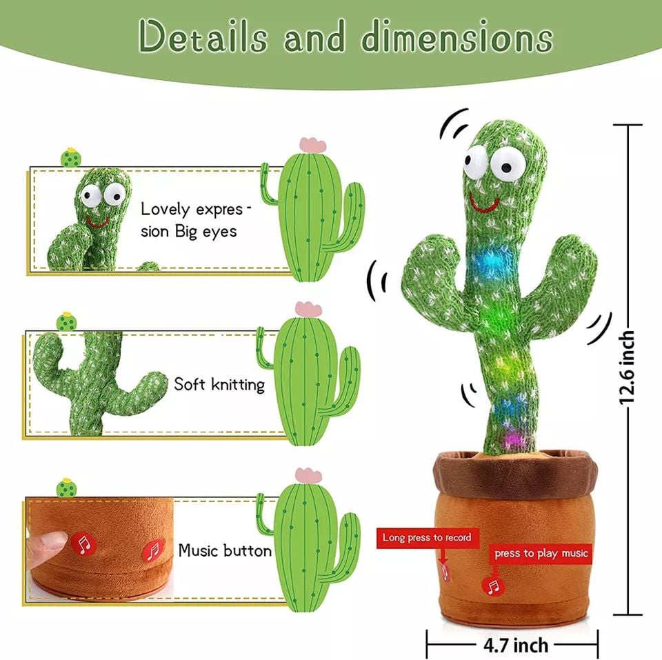 Picture of Talking Cactus Toy Dancing Cactus Toy for Baby Voice Repeat Toys (Green) - Green