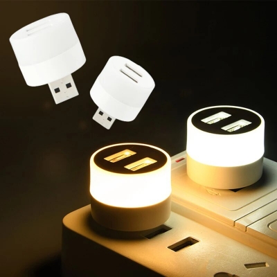 Picture of LED Eye Protection Reading Night Light, Multifunctional Dual USB Plug Night Lamp, PC Laptop Power Bank Charging USB Book Lamp - White