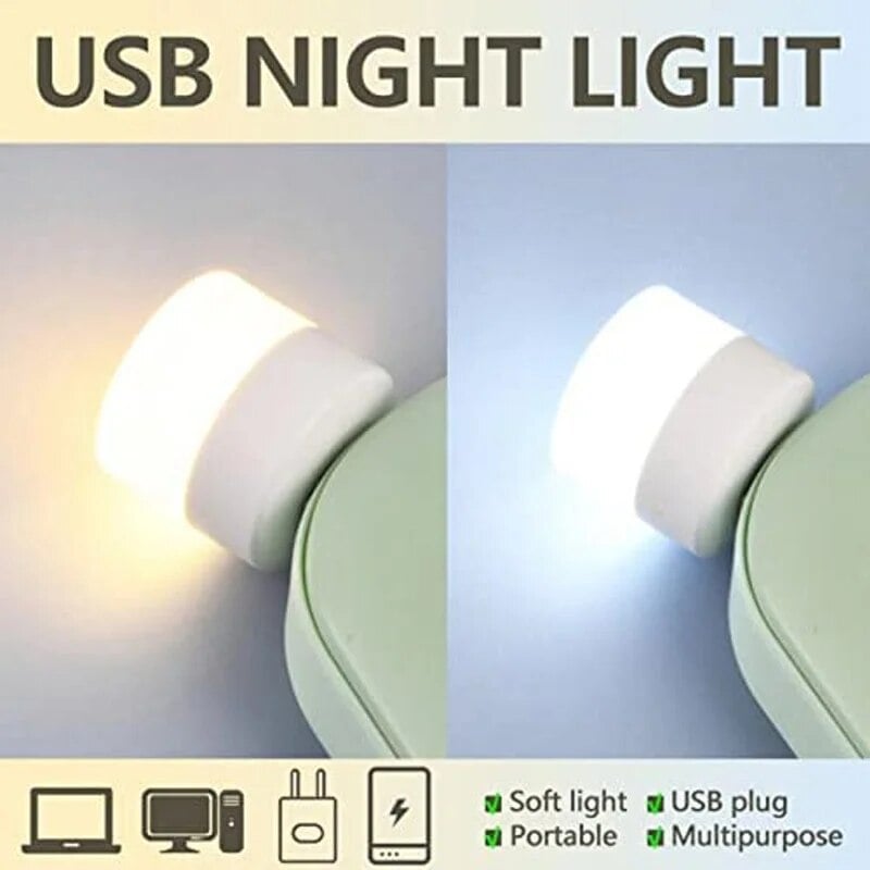 Picture of LED Eye Protection Reading Night Light, Multifunctional Dual USB Plug Night Lamp, PC Laptop Power Bank Charging USB Book Lamp - White