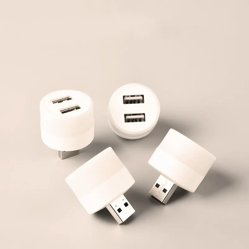Picture of LED Eye Protection Reading Night Light, Multifunctional Dual USB Plug Night Lamp, PC Laptop Power Bank Charging USB Book Lamp - White