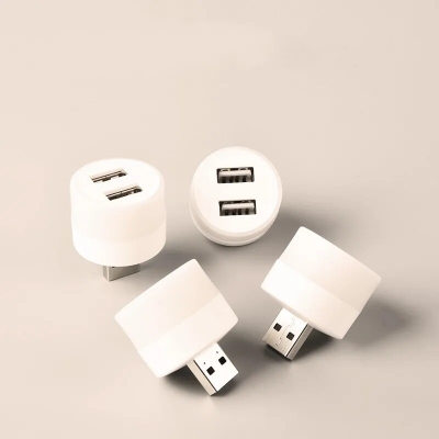 Picture of LED Eye Protection Reading Night Light, Multifunctional Dual USB Plug Night Lamp, PC Laptop Power Bank Charging USB Book Lamp - White