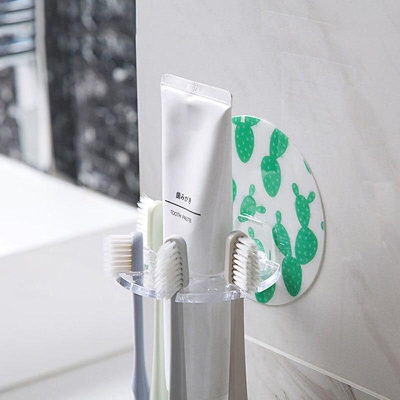 Picture of 2psc Strong Suction Toothbrush Holder Toothpaste Storage Rack Shaver Shelf Bathroom Accessories - Multicolor
