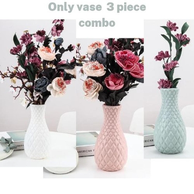Picture of Nordic style diamond pattern vase fake plastic flower vase pot home decoration(3psc) - Multicolor