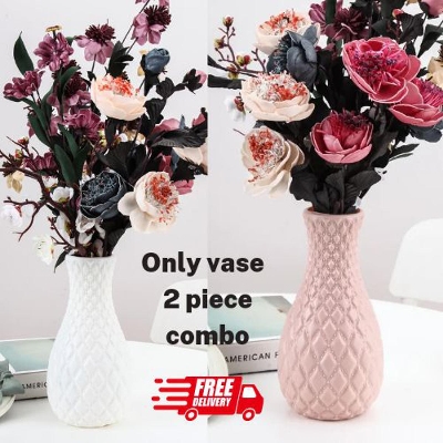 Picture of Nordic style diamond pattern vase fake plastic flower vase pot home decoration(2psc) - Multicolor