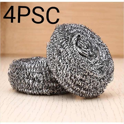 Picture of 4Pcs Stainless Steel Wire Metal Pot Scrubbers for Kitchen Cleaning - Silver