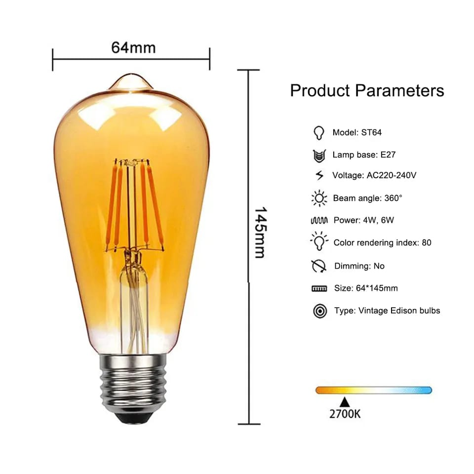 Picture of 6PCS LED Edison Light Bulbs Golden - Gold