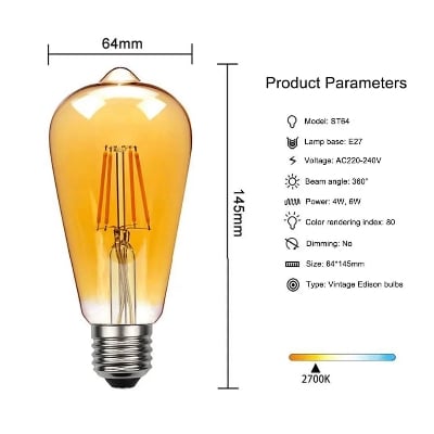 Picture of 6PCS LED Edison Light Bulbs Golden - Gold