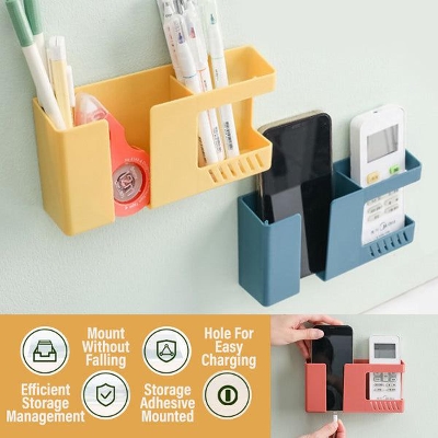 Picture of Wall Phone Holder For Phone Mounted Storage Box Remote Control Storage - Multicolor