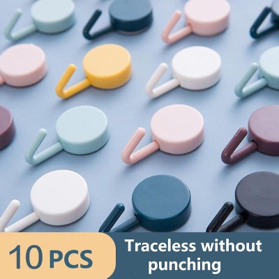 Picture of 10Pcs Sticky Hooks Strong Adhesive Wall Hanging Self-adhesive No Punching High Load-bearing Organizer Moisture-proof Door Wall Hanger Hooks - Multicolor