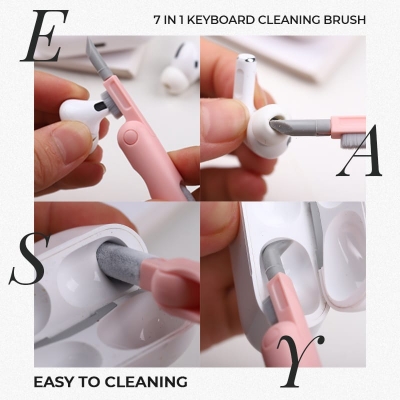 Picture of 7-in-1 Computer Keyboard Cleaning Brush Set with Earphone Cleaning Pen, Keyboard Pull, and Digital Products Cleaning Tools - Multicolor