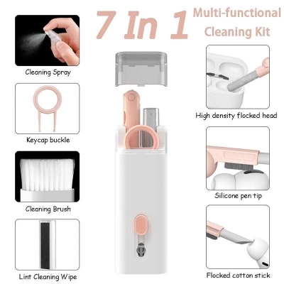 Picture of 7-in-1 Computer Keyboard Cleaning Brush Set with Earphone Cleaning Pen, Keyboard Pull, and Digital Products Cleaning Tools - Multicolor