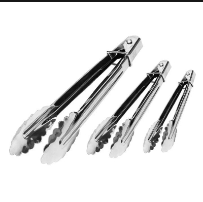 Picture of 3-Piece Set Stainless Steel BBQ Kitchen Cooking and Food Serving Utensil Tongs - Silver