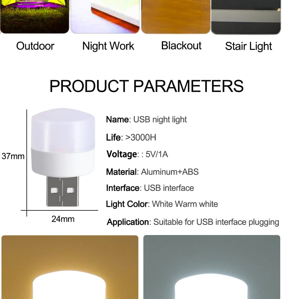 Picture of 10pcs Enhance Your Workspace with Super Bright USB LED Lamp: 5V 1W Mini Book Light - Ideal for Computer, Mobile Power Charging, and Eye Protection at Night - Multicolor