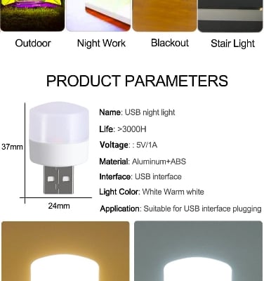 Picture of 10pcs Enhance Your Workspace with Super Bright USB LED Lamp: 5V 1W Mini Book Light - Ideal for Computer, Mobile Power Charging, and Eye Protection at Night - Multicolor