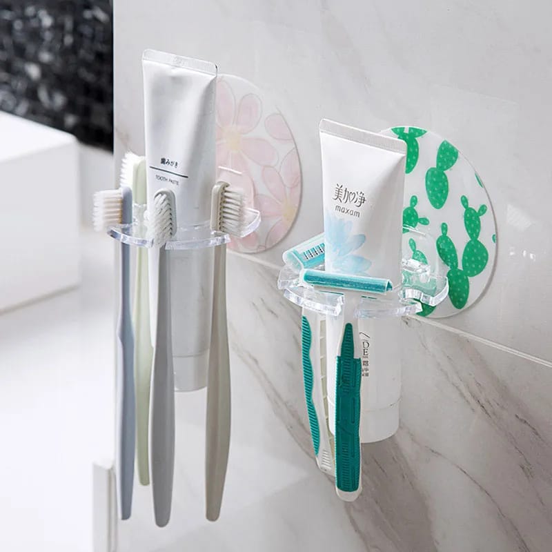 Picture of 2PC Toothbrush Holder, Toothpaste Storage Rack, and Razor Dispenser - Convenient Bathroom Accessories - Multicolor