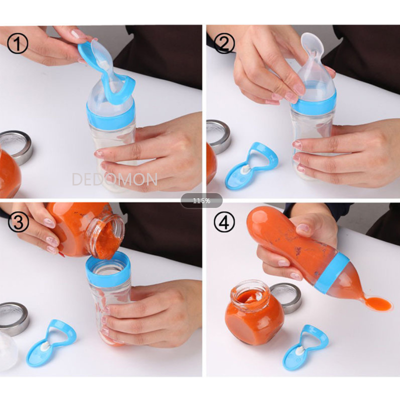 Picture of Silicone Baby Food Dispensing Spoon & Feeder, Travel Baby Training Bottle - Multicolor
