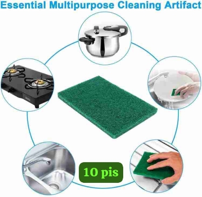 Picture of 10pcs Morden Majuni / Scouring Pad Premium Heavy Duty Scrub Pads Reusable Household Dish Scrubber for Kitchen Scrubber & Metal Grills - Green
