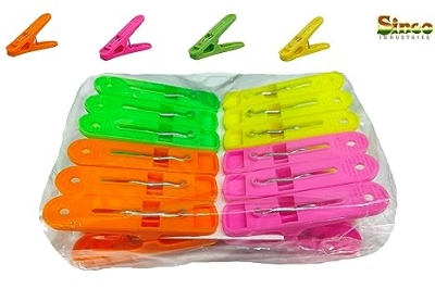 Picture of 12pcs set Plastic Peg Clips Clothespins Laundry Clothes Pins Large Spring New Colorful Clothespins Hook Laundry Clips Multipurpose Hangers Pegs - Multicolor