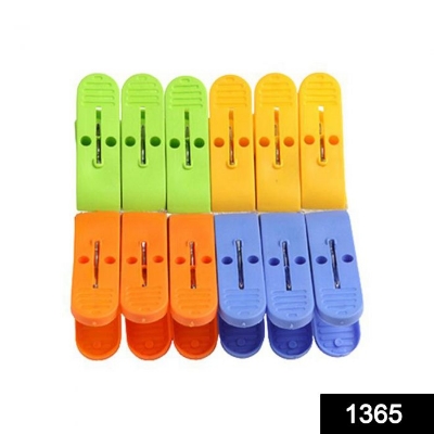 Picture of 12pcs set Plastic Peg Clips Clothespins Laundry Clothes Pins Large Spring New Colorful Clothespins Hook Laundry Clips Multipurpose Hangers Pegs - Multicolor