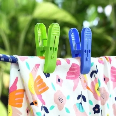 Picture of 12pcs set Plastic Peg Clips Clothespins Laundry Clothes Pins Large Spring New Colorful Clothespins Hook Laundry Clips Multipurpose Hangers Pegs - Multicolor