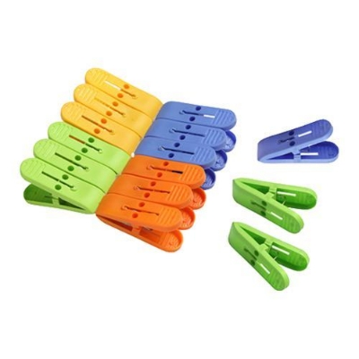 Picture of 12pcs set Plastic Peg Clips Clothespins Laundry Clothes Pins Large Spring New Colorful Clothespins Hook Laundry Clips Multipurpose Hangers Pegs - Multicolor