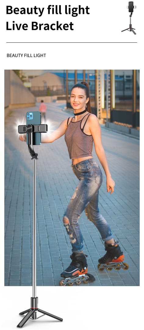 Picture of Enhanced Selfie Experience with L13D: Wireless Bluetooth Selfie Stick, 116cm Extended Tripod, Dual Fill Lights, and Remote Shutter for Live Broadcasting - Multicolor