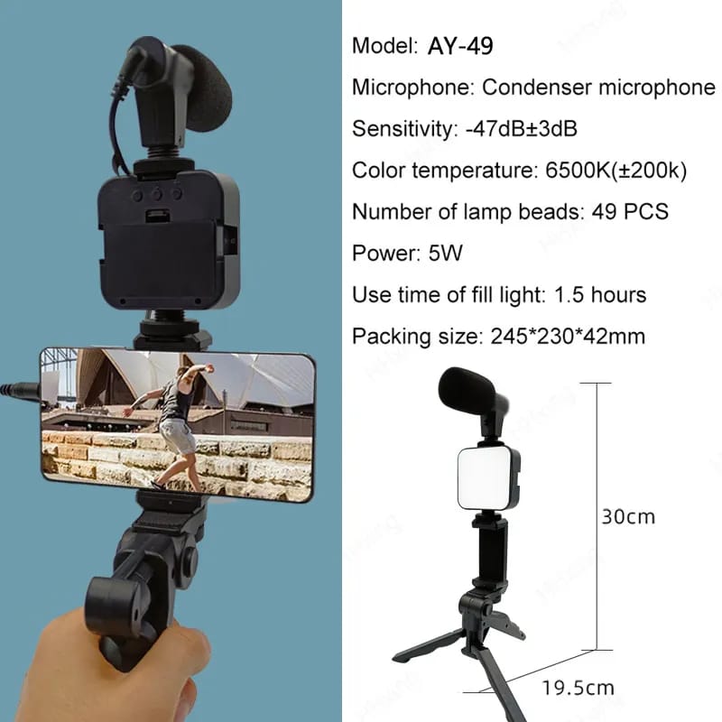 Picture of Versatile Photography Equipment: Mobile Phone Stand, Microphone, and Fill Light Combo for Live Broadcasting - Black
